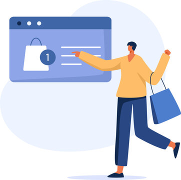 Mobile online shopping. people buy things.  illustration