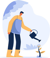 People gardening. planting gardens flowers, agriculture gardener hobby and garden job.  illustration