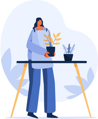 People gardening. planting gardens flowers, agriculture gardener hobby and garden job.  illustration