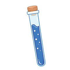 Test Tube Glass with Blue Potion inside Vector Illustration on plain white background isolated. Flat simple cartoon art styled with pictogram drawing science themed illustration.