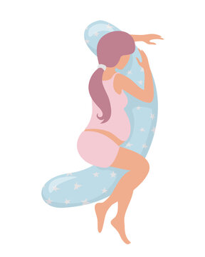 Pregnant women on banana-shaped pillow. Vector