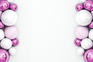 Christmas white background with pink and silver glitter balls