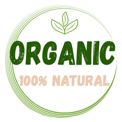 Organic eco natural bio sticker label logo icon. Logo with a pattern of green leaves. Ecological products. Stickers of eco-friendly products. 
Vector illustration of organic food icons