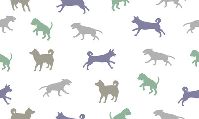 Dogs different colors isolated on a white background. Seamless pattern. Endless texture. Design for fabric, decor, wallpaper, wrapping paper, surface design. Vector illustration.