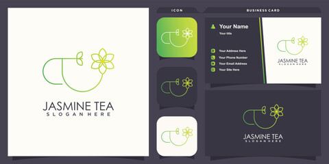 Jasmine tea logo with creative design premium vector