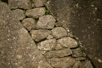 Details of the ancient Inca citadel of the city of Machu Picchu in the Sacred Valley of Peru.