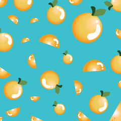 The cute draw orange and orange segments on the blue color Seamless pattern. drawing art. Modern design for a paper print,  Vector illustration.