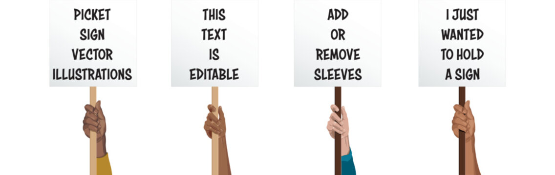 Picket Sign Vector Illustrations | People holding picket signs | Editable text