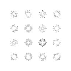 Set of linear fireworks icons. Celebration. Collection of design elements. Vector illustration.