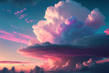 Colourful clouds on a blue sky, sunset
