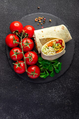 kebab wrap vegetarian vegetables stuffing fresh healthy meal food snack on the table copy space food background rustic top view  veggie vegan  food no meat