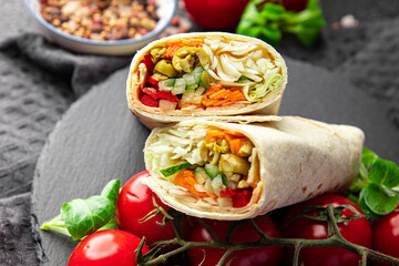 kebab wrap vegetarian vegetables stuffing fresh healthy meal food snack on the table copy space food background rustic top view  veggie vegan  food no meat