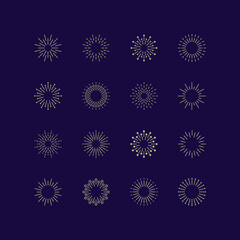 Set of linear fireworks icons. Celebration. Collection of design elements. Vector illustration.	