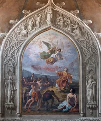 Gartenposter BIELLA, ITALY - JULY 15, 2022: The fresco of Stoning of St. Stephen in Cathedral (Duomo) by Giovannino Galliari (1784). © Renáta Sedmáková