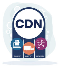 CDN - Content Delivery Network acronym, business concept. word lettering typography design illustration with line icons