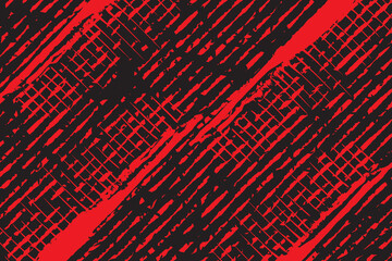 Red and black diagonal stripe line texture with distressed grunge detailed background