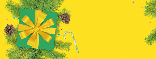 Christmas banner with yellow background