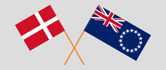 Crossed flags of Denmark and Cook Islands. Official colors. Correct proportion