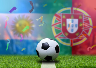 Obraz premium Football Cup competition between the national Argentine and national Portuguese.
