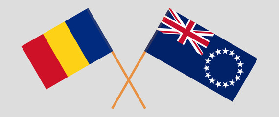 Crossed flags of Romania and Cook Islands. Official colors. Correct proportion