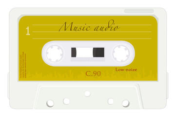 Vector drawing of music audio cassette for record player. Vintage analog tape cassette stylization. 