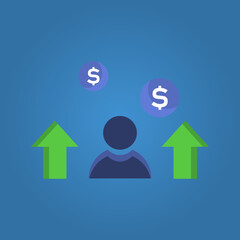 man icon, concept of money, income, vector illustration