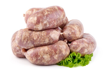 German Oktoberfest Sausages, close-up, isolated on white background.