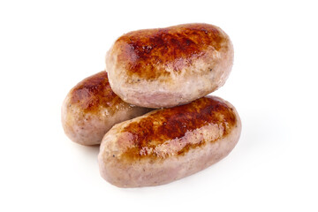 Grilled German Pork Sausages, munich sausage, isolated on white background.