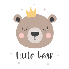 cartoon card of cute bear, print for kids