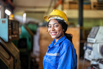 Mechanical woman on break time sitting look over window smiling portrait to camera