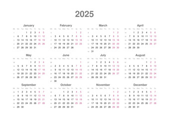 Kalender 2025, englisch, Querformat