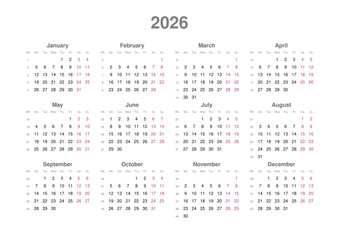 Kalender 2026, englisch, Querformat