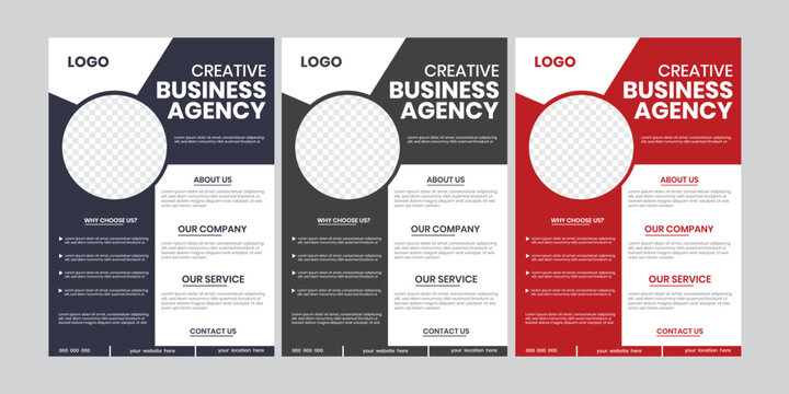 set of corporate 3 flyer page layout. agency a4 size modern flyer style, new graphic flier, unique label flyer paper template