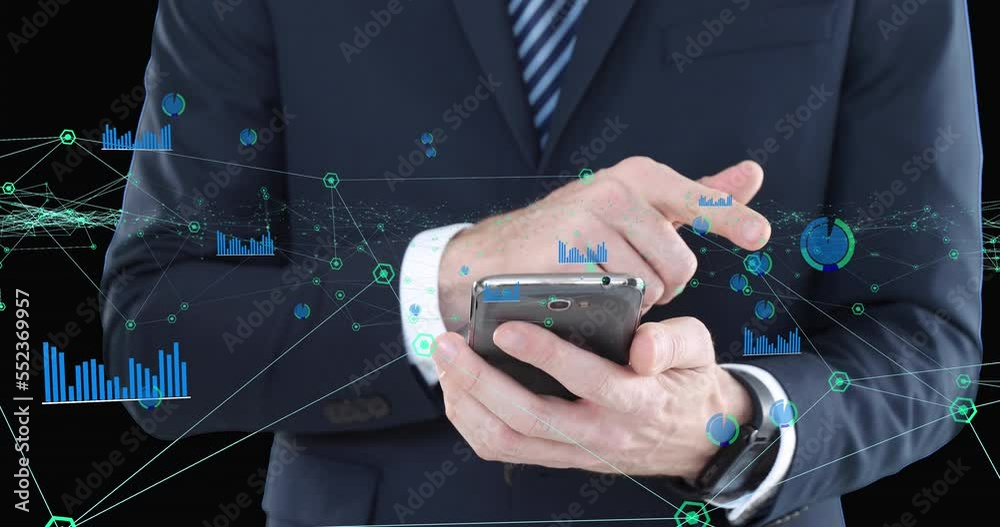 Canvas Prints Animation of network of connections over caucasian businessman using smartphone