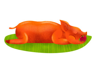 Filipino lechon roasted pig on banana leaf