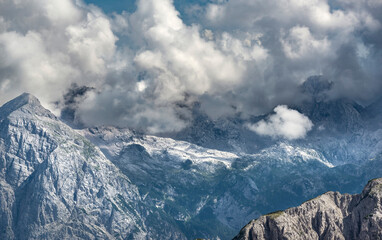 Famous Tre Cime di Lavaredo at summer time. Landscape of Alps Mountains. Dolomites, Alps, Italy, Europe (Drei Zinnen)