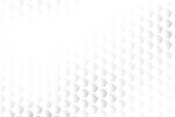 Abstract white and gray color background with geometric hexagonal shape and dot pattern, halftone effect. Vector illustration.