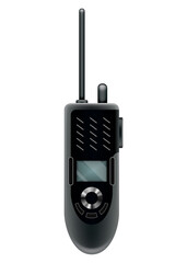 Walkie talkie icon for industrial use. Portable radio transceiver. Travel black portable mobile device. illustration isolated on white background