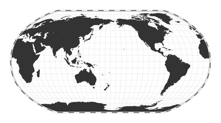 Vector world map. Robinson projection. Plan world geographical map with latitude/longitude lines. Centered to 180deg longitude. Vector illustration.
