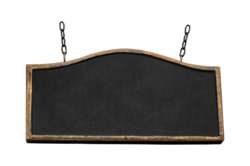 signboard hanging on a chain, isolated from the background