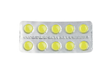 Blister pack of pills isolated from background