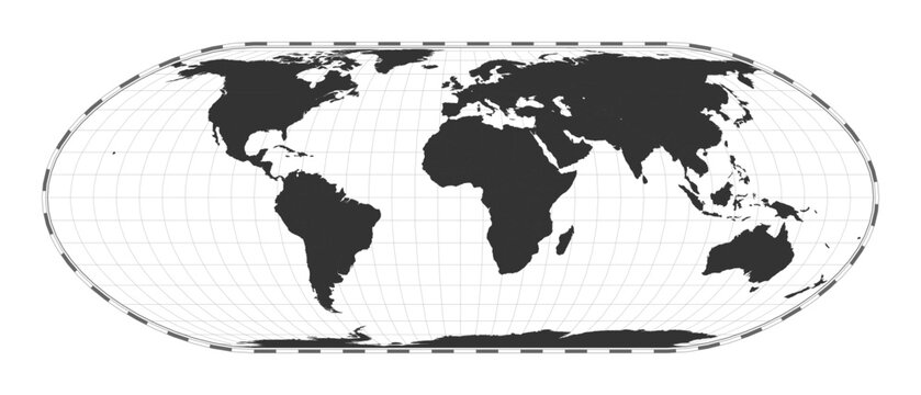 Vector world map in Nell-Hammer projection. A geographical map with latitude and longitude lines, centered at 0 degrees longitude. Vector illustration.