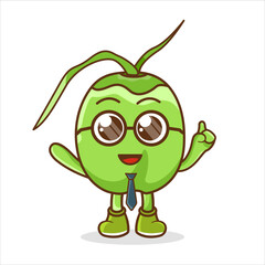Cartoon mascot of coconut as a businessman