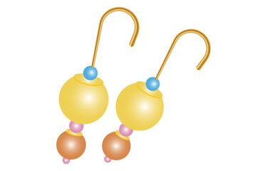 two earrings made of large and small multicolored spheres