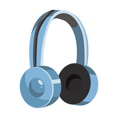 Blue headphones vector illustration. Cartoon drawings of headsets or earphones for listening to music on white background. Music, technology, entertainment concept
