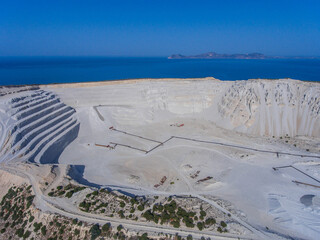 Drone view of an industrial quarry on the island