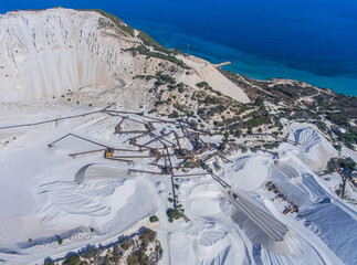 Drone view of an industrial quarry with transporters.