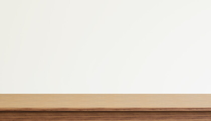 Wooden tabletop isolated on white background, banner for product display. 3d rendering