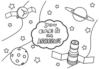 Cute and funny coloring telescope, satellite, planet. Provides hours of fun coloring for kids. Coloring this page is very easy. The little kids will have a good time. Drawing inspires confidence 