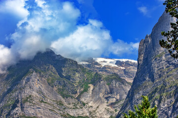 Naklejka premium View of the high mountain peak in Switzerland